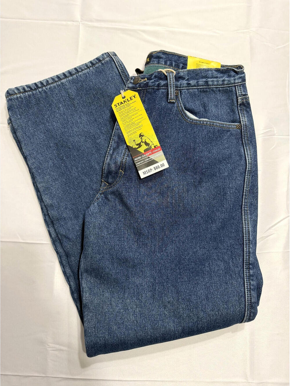 Stanley Fleece Lined Jeans Mens 36x32 Blue Classic Fit Workwear NWT